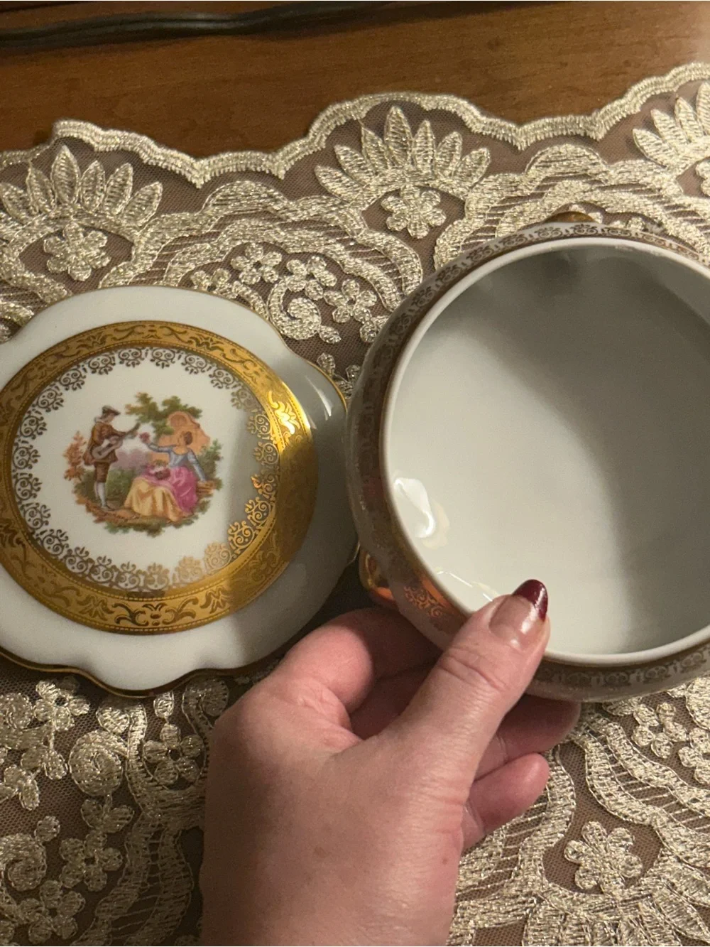 Limoges Porcelain hand painted porcelain French Antique Dish with gold trim.